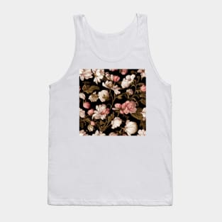 Brown and Pink Floral Pattern on Black Tank Top